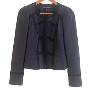 White House Black Market Navy Black Tweed Textured Hook &‎ Eye Blazer Size 0